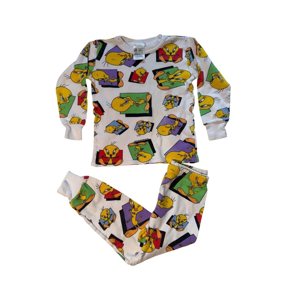 Vintage 1992 Tweety Bird Long Eddie's PJ's Set Kids Size 6 Looney Tunes USA